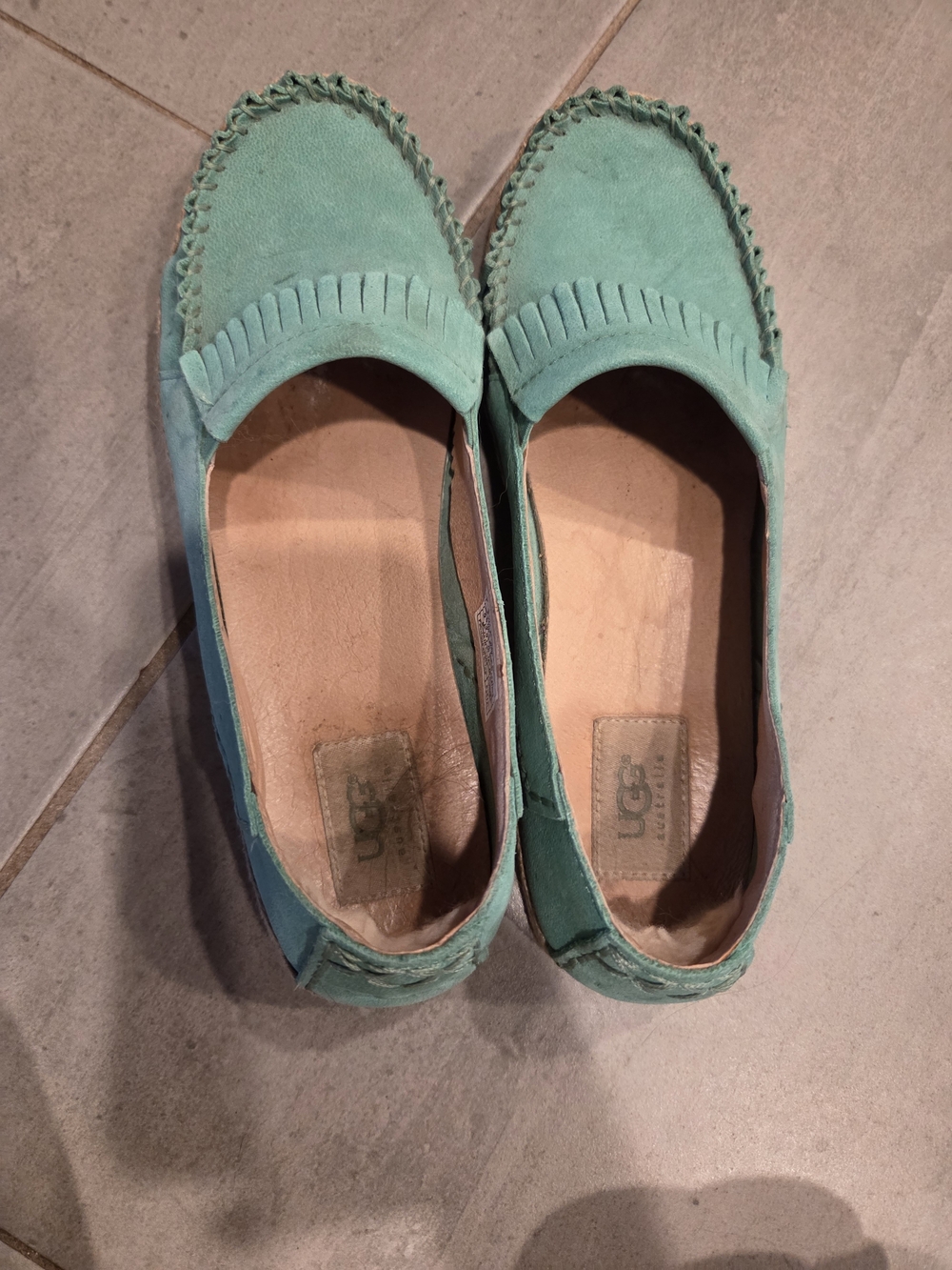 UGG Women's Aqua Suede Moccasin Flats with Fringe